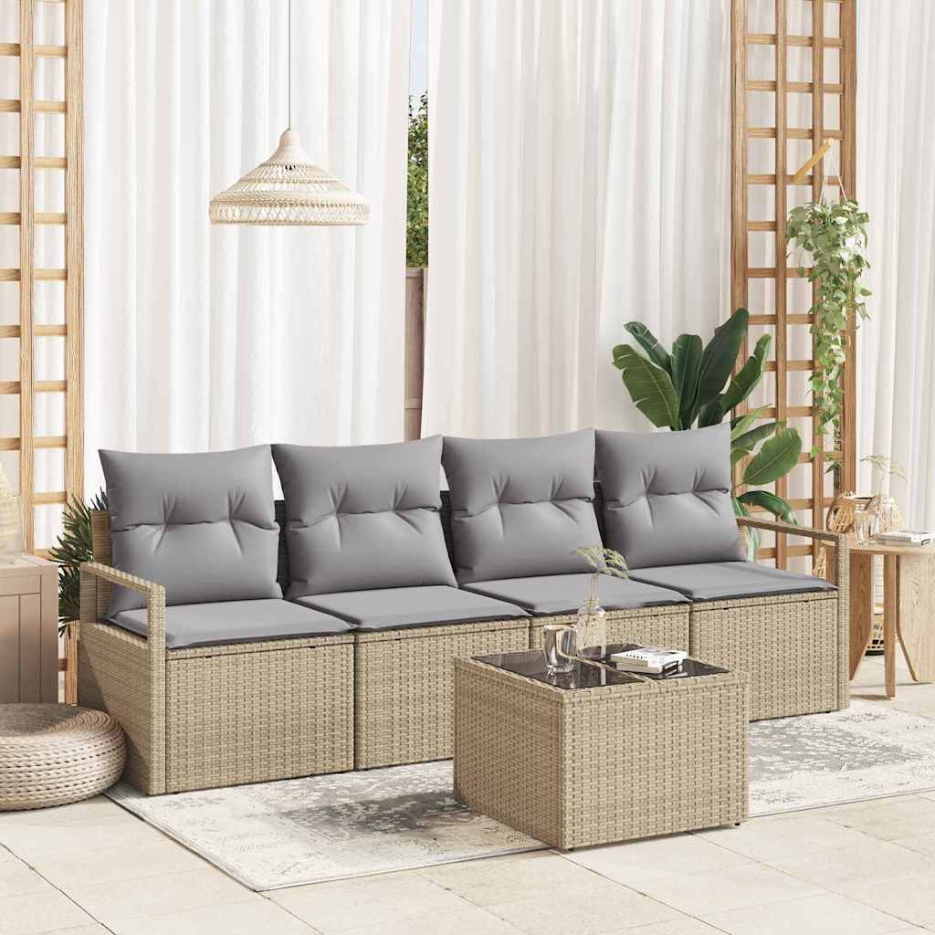 Garten-Sofa-Set mit Kissen 5 pcs Beige und Grau 55 x 55 x 37 cm